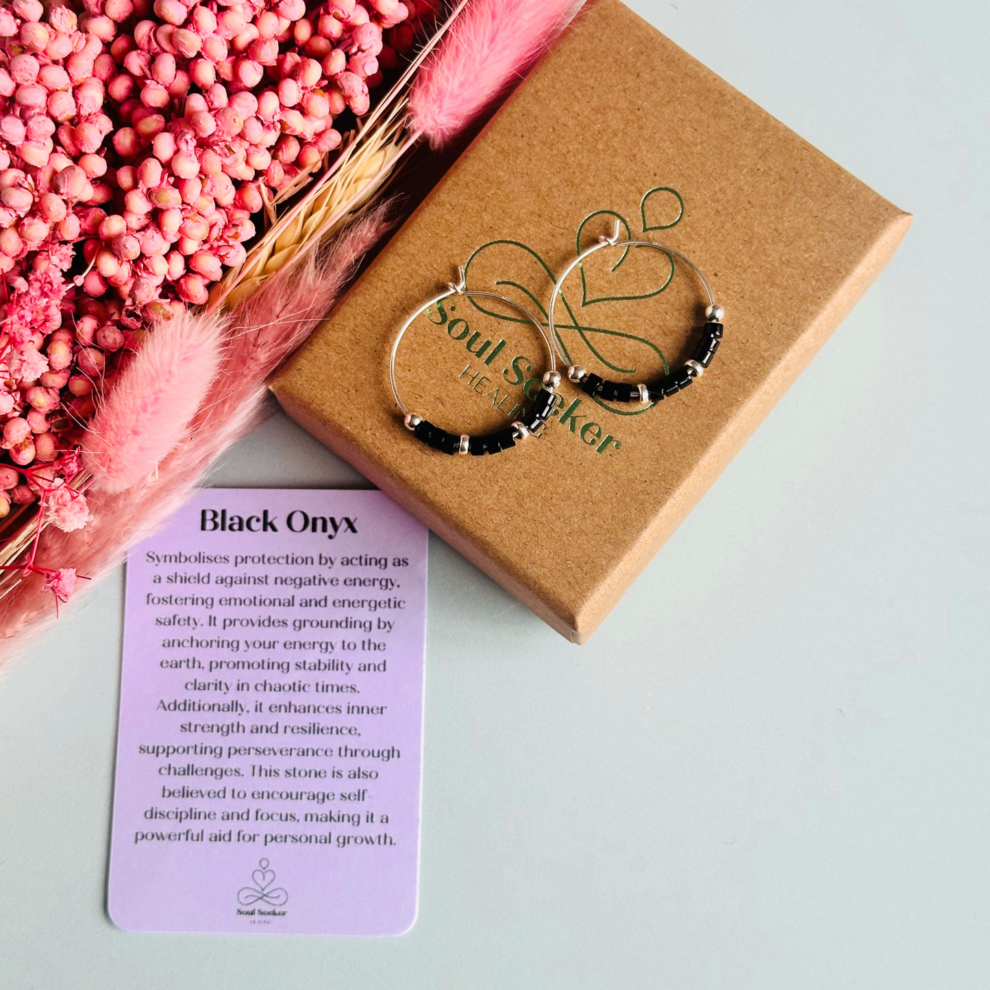 Black onyx sterling silver 25mm hoop earrings, black onyx silver earrings