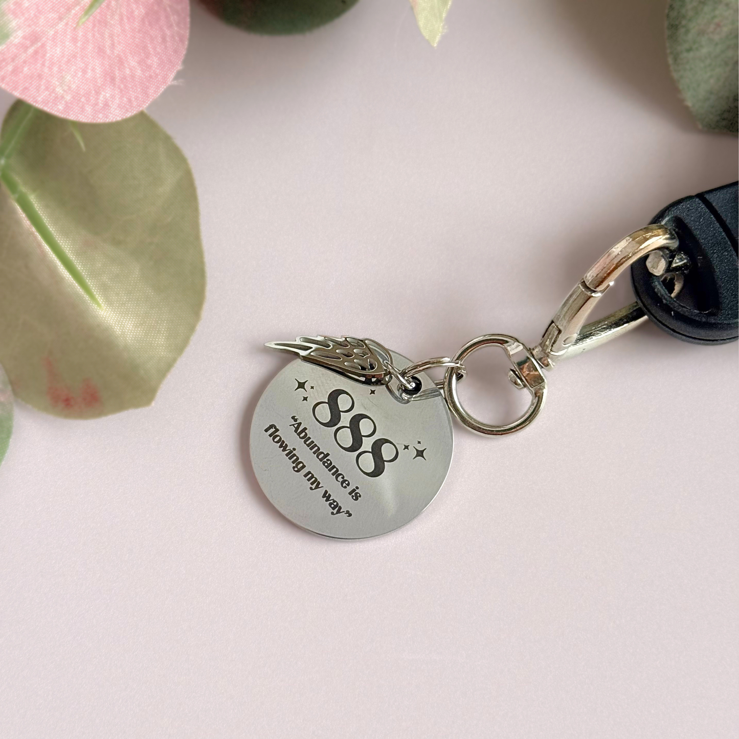 888 Angel Number Keyring / Bag Charm With Optional Crystal