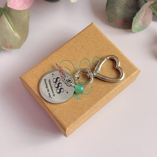 888 Angel Number Keyring / Bag Charm With Optional Crystal