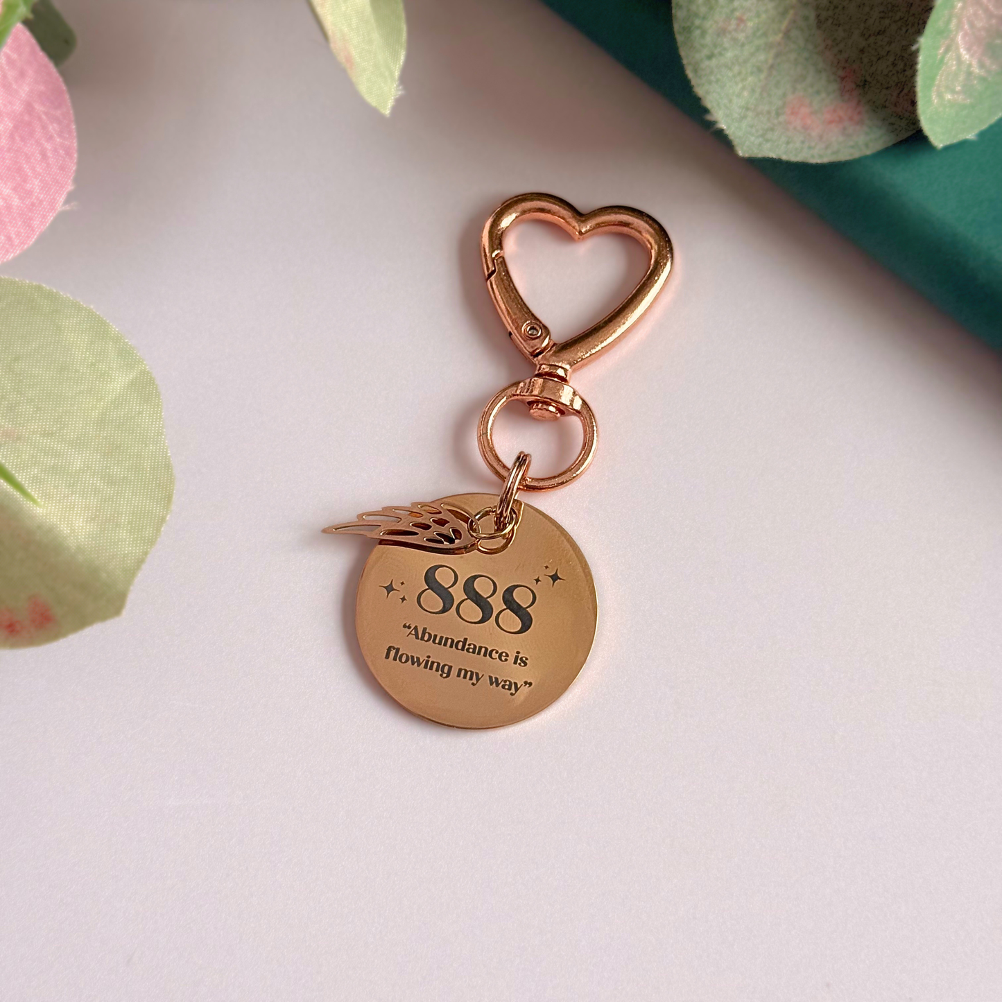 888 Angel Number Keyring / Bag Charm With Optional Crystal
