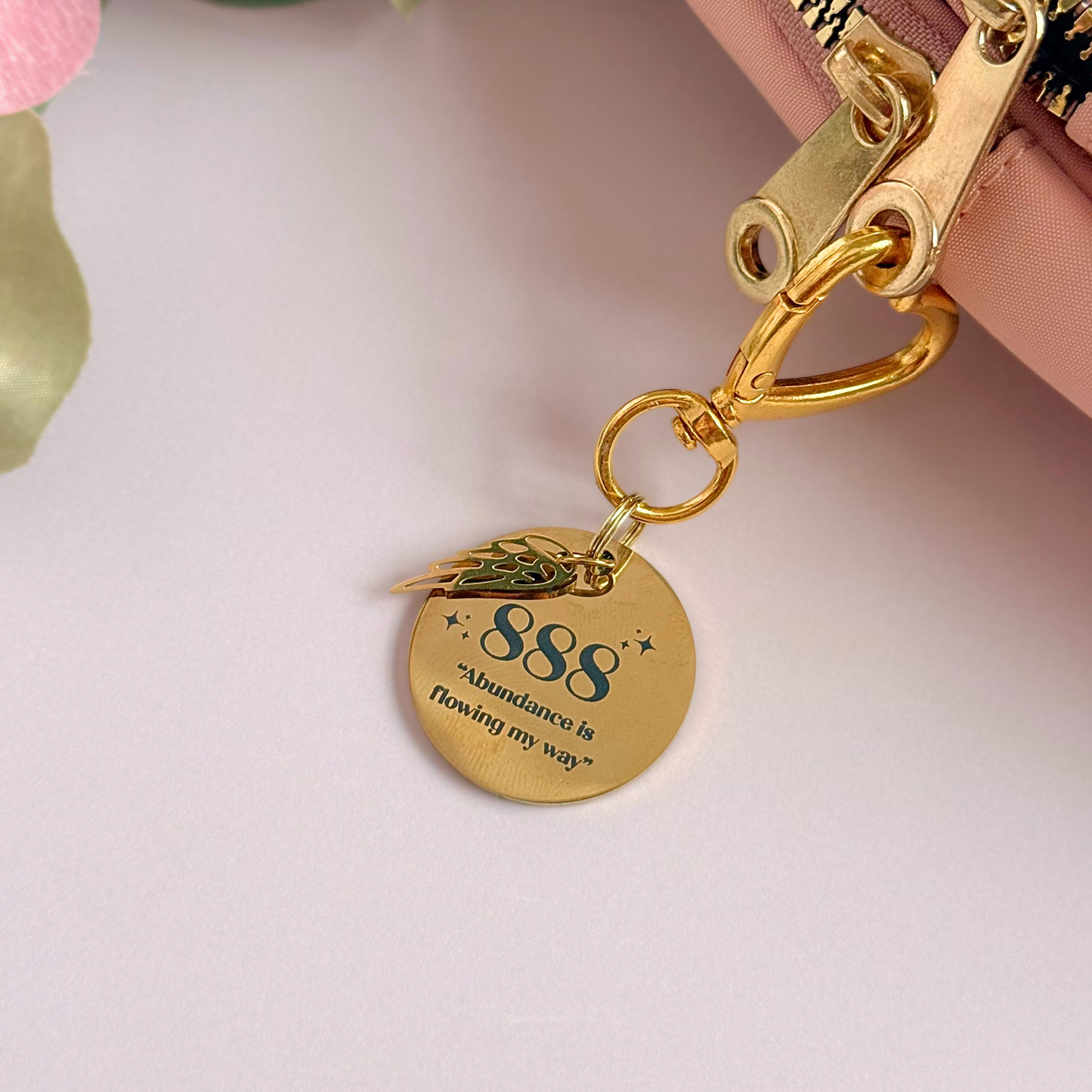 888 Angel Number Keyring / Bag Charm With Optional Crystal