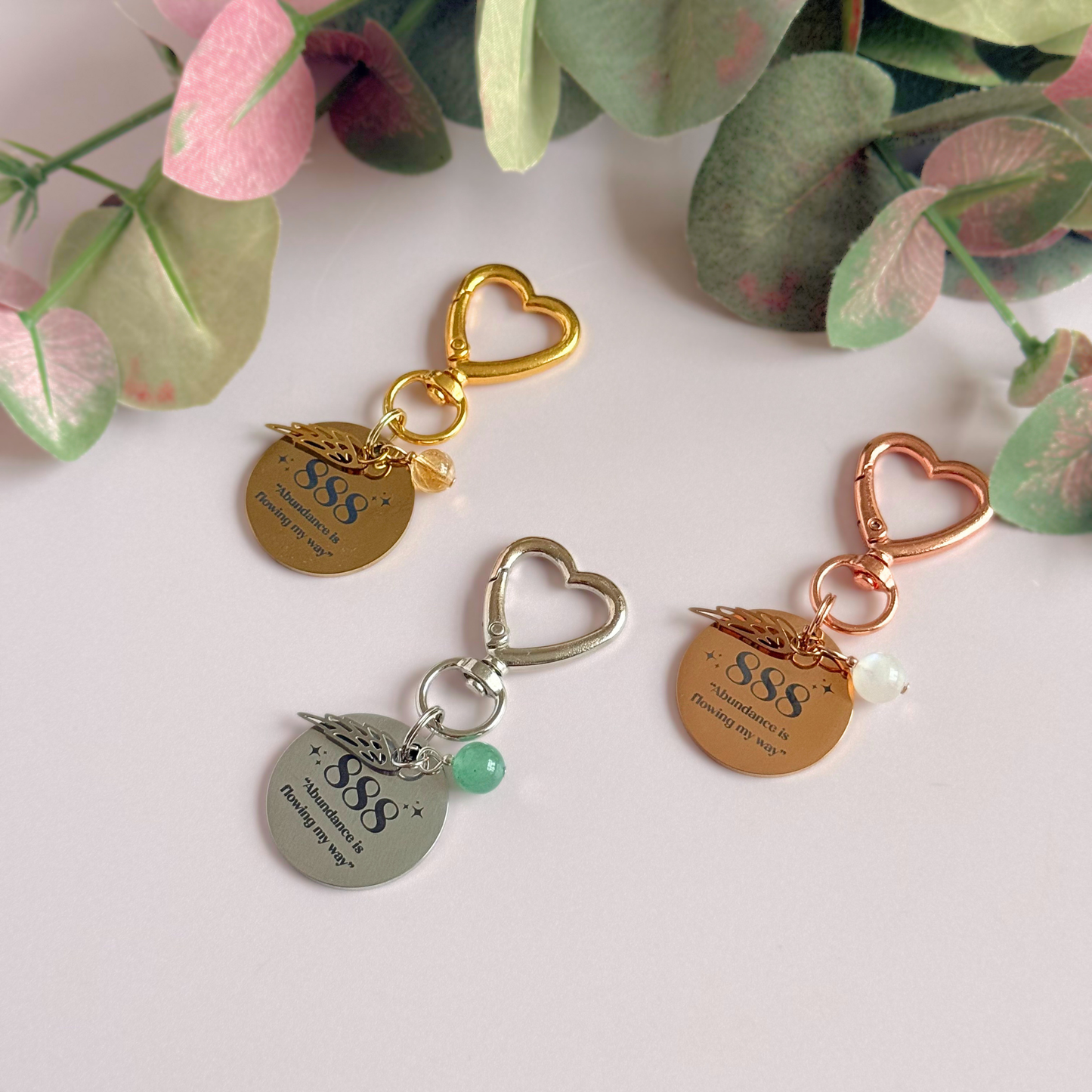 888 Angel Number Keyring / Bag Charm With Optional Crystal