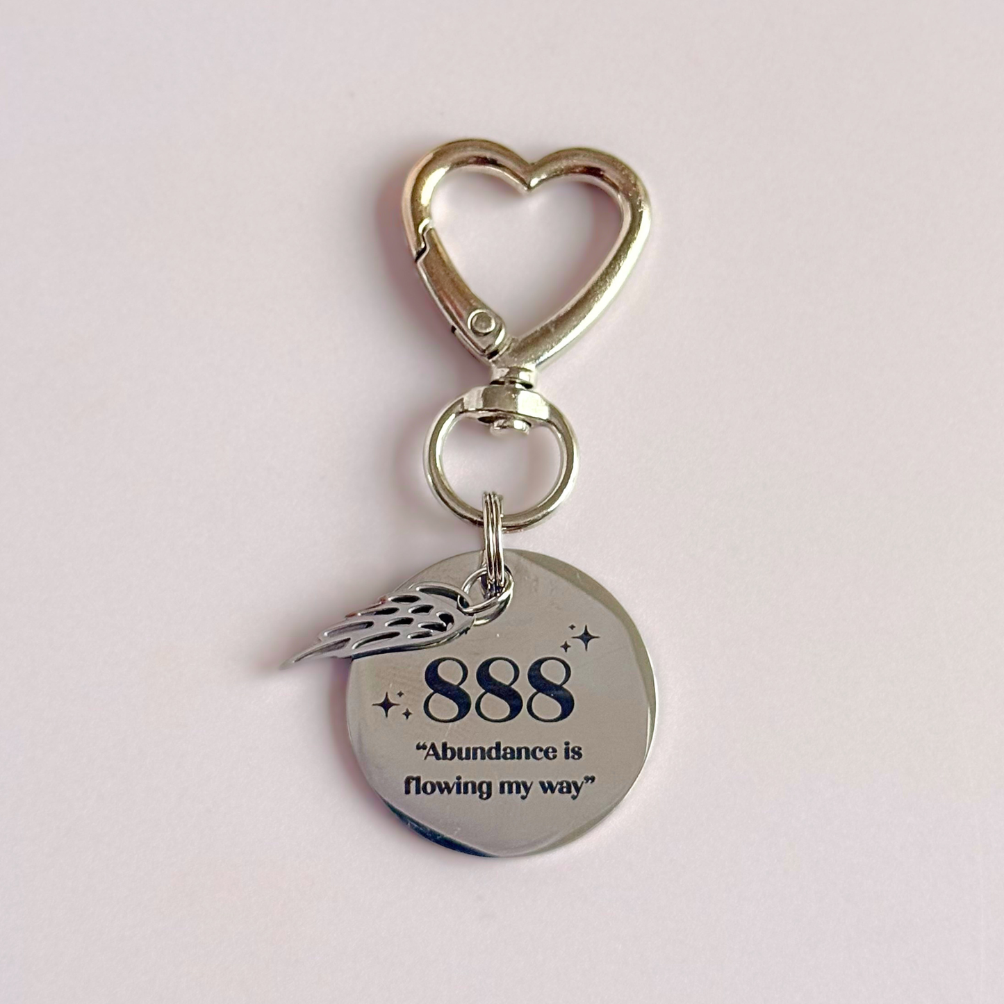 888 Angel Number Keyring / Bag Charm With Optional Crystal