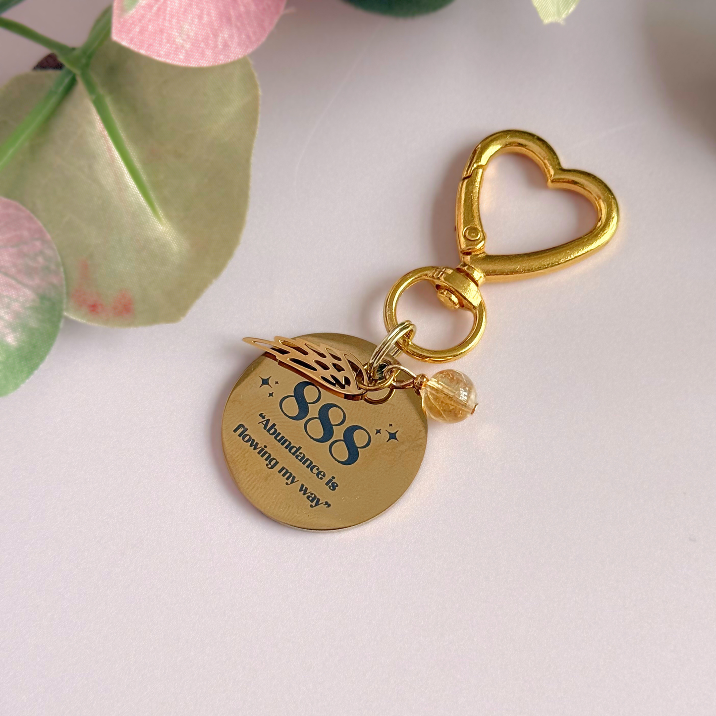 888 Angel Number Keyring / Bag Charm With Optional Crystal