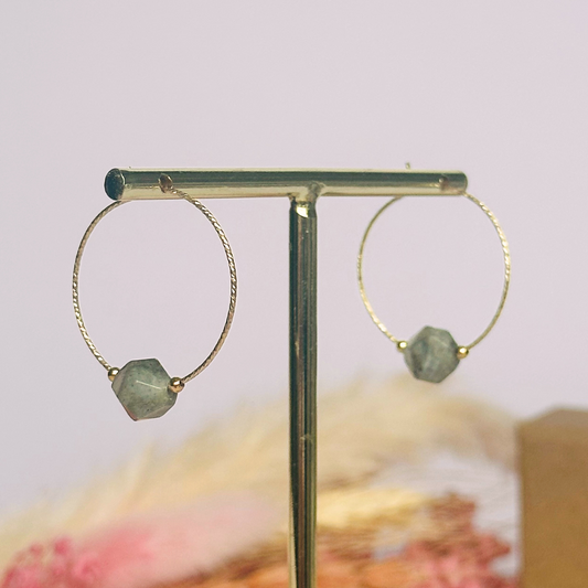 Gold filled labradorite hoop earrings, crystal healing handmade jewellery, delicate genuine gemstone drop, dainty spiritual dangly earrings