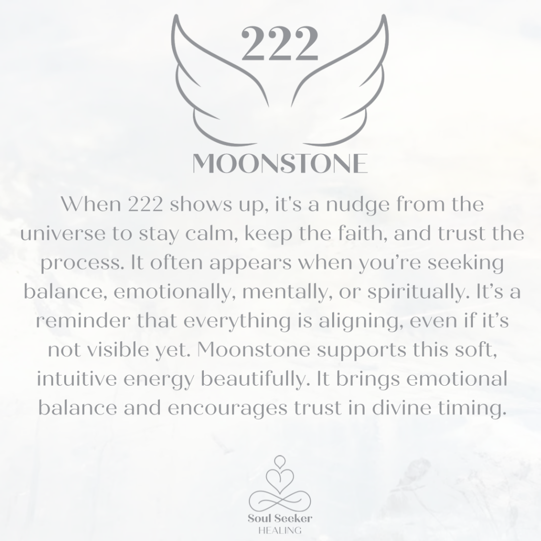 Moonstone 222 angel number engraved wooden bead bracelet
