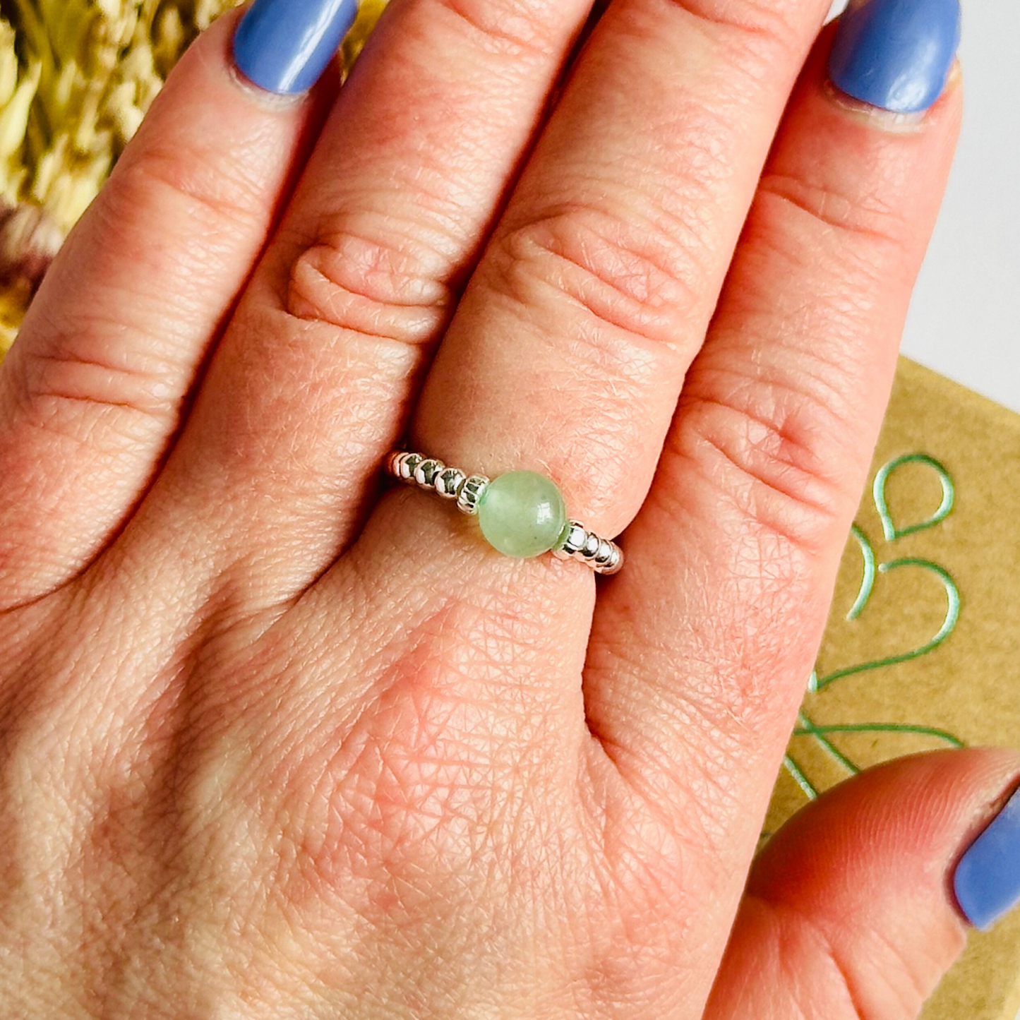 Green aventurine ring, green aventurine silver ring, green aventurine ring silver,  sterling silver green aventurine ring, august birthstone ring,, crystal healing ring, stretch ring, elastic ring