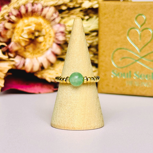 Green aventurine ring, green aventurine gold ring, green aventurine ring gold, gold vermeil green aventurine ring, august birthstone ring,, crystal healing ring, stretch ring, elastic ring