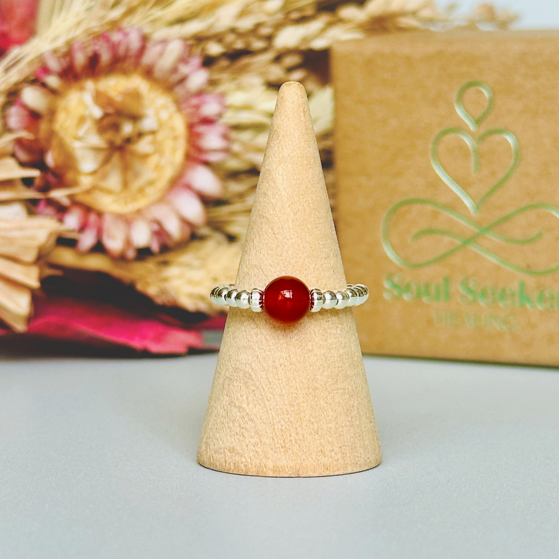 Sterling silver carnelian ring, stretchy silver ring, carnelian ring, july birthstone ring, carnelian ring silver, crystal healing ring