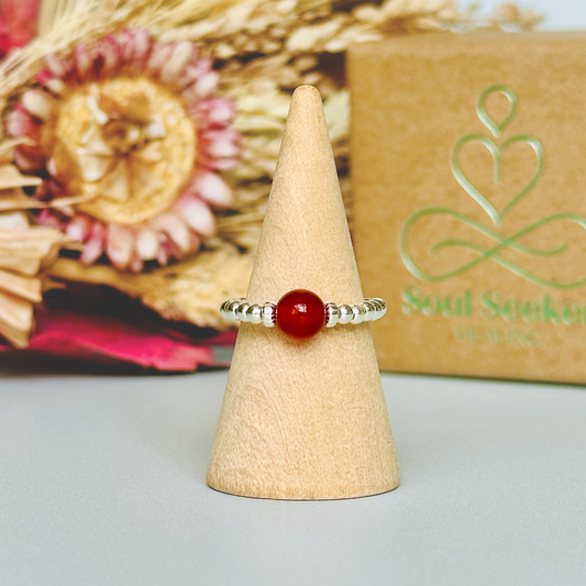 Sterling silver carnelian ring, stretchy silver ring, carnelian ring, july birthstone ring, carnelian ring silver, crystal healing ring