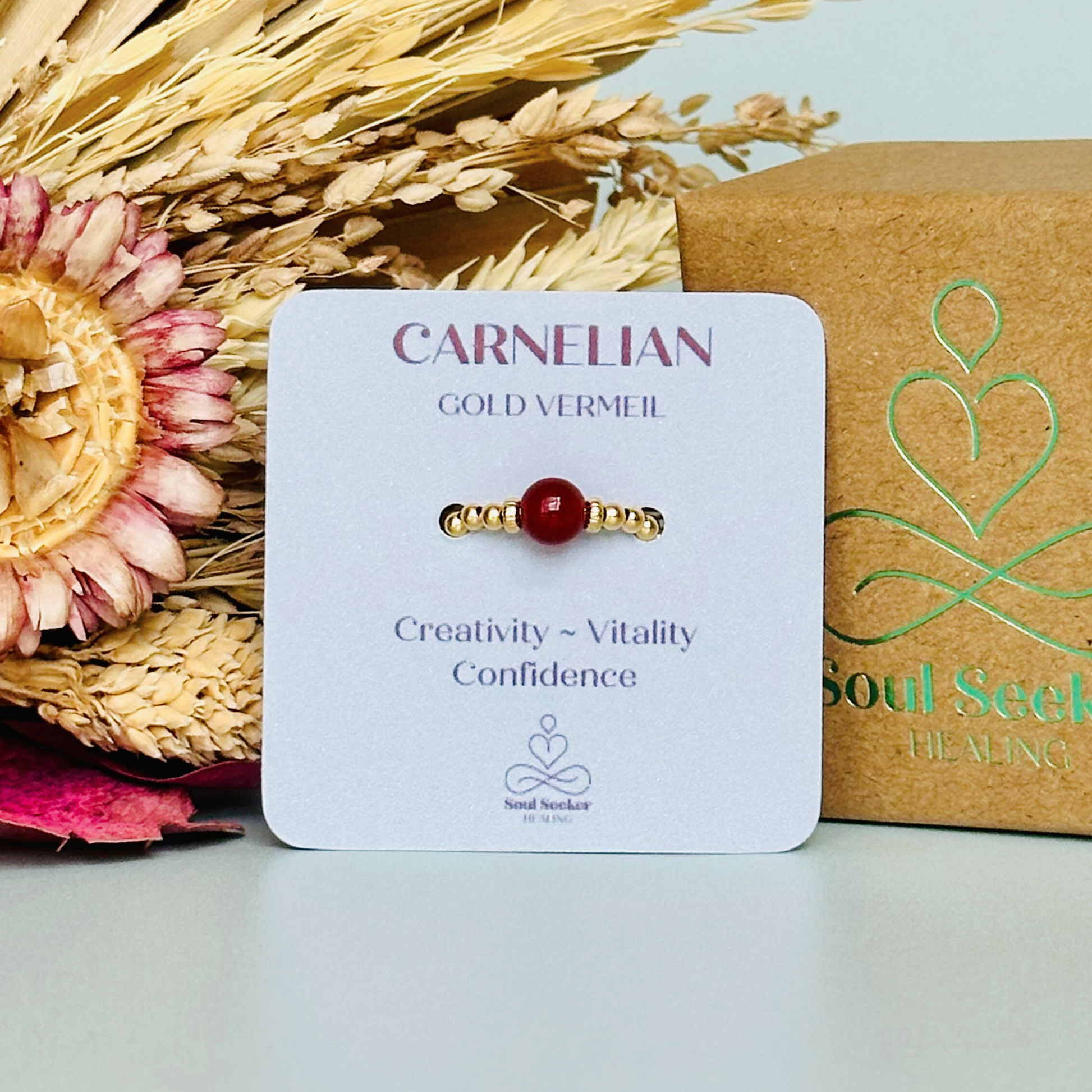 Gold carnelian ring, stretchy gold ring, carnelian ring, july birthstone ring, carnelian ring gold, crystal healing ring