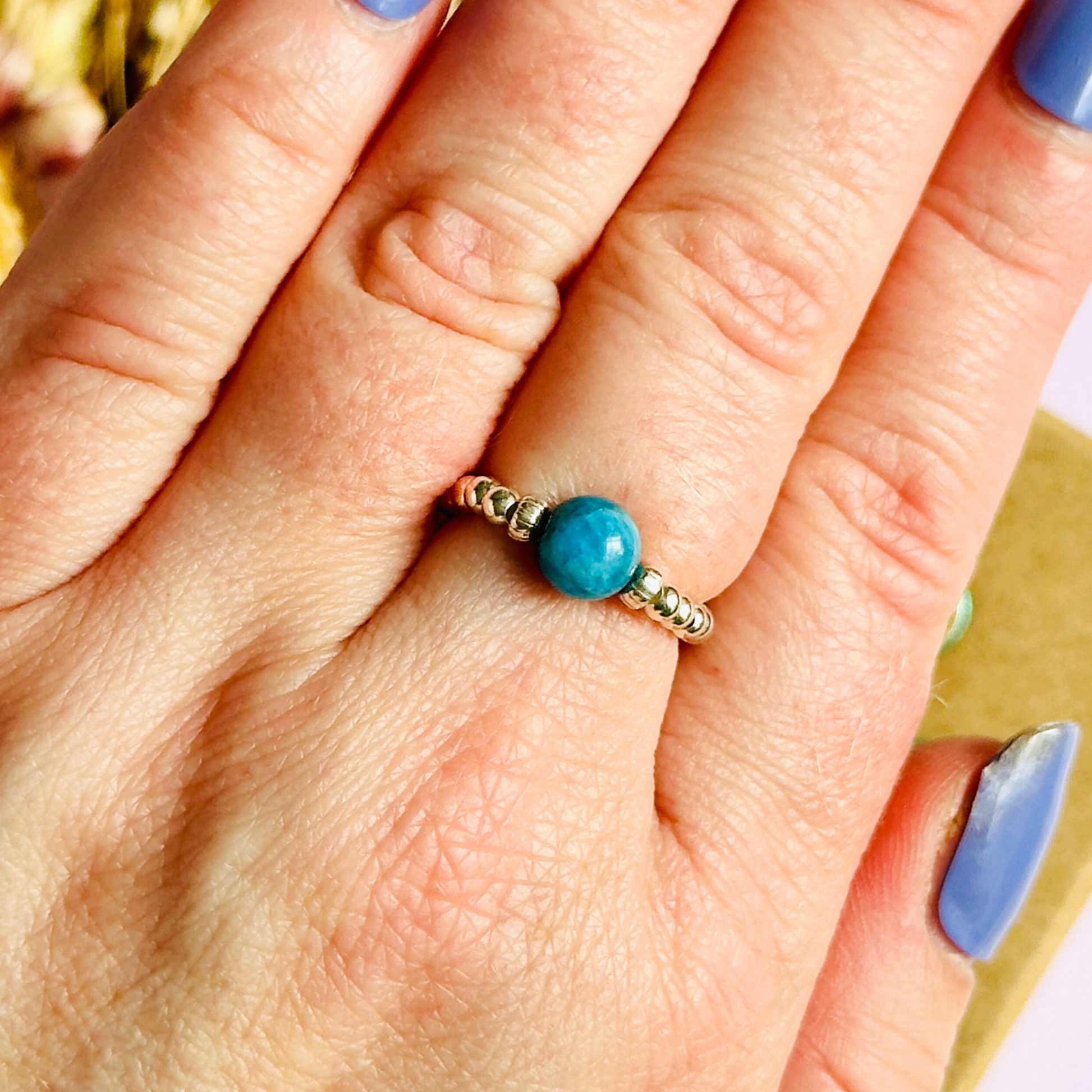 apatite ring, apatite silver ring, apatite ring silver, sterling silver apatite ring, crystal healing ring, stretch ring, elastic ring