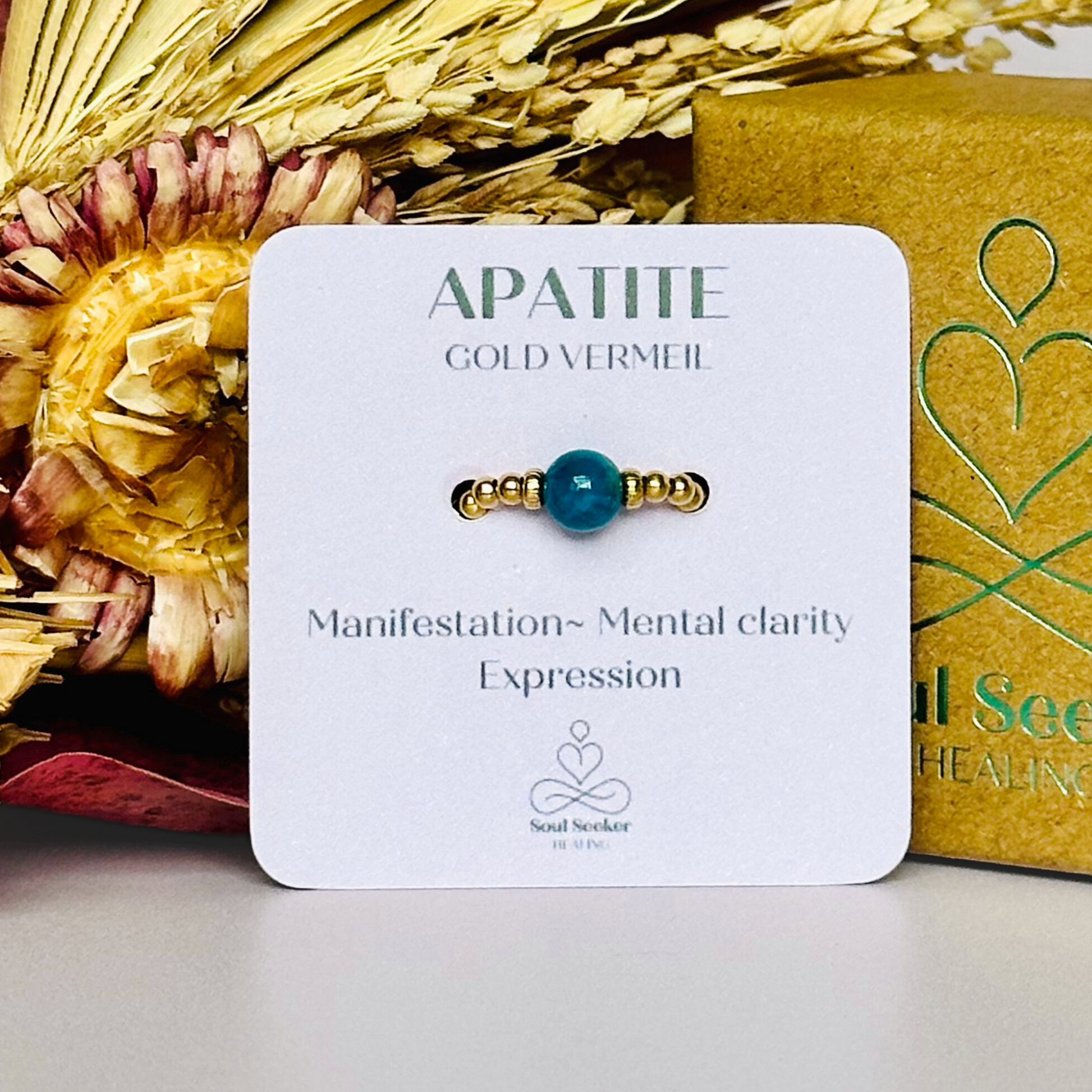 apatite ring, apatite gold ring, apatite ring gold, gold vermeil apatite ring, crystal healing ring, stretch ring, elastic ring
