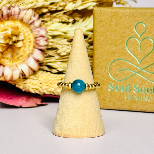 apatite ring, apatite gold ring, apatite ring gold, gold vermeil apatite ring, crystal healing ring, stretch ring, elastic ring
