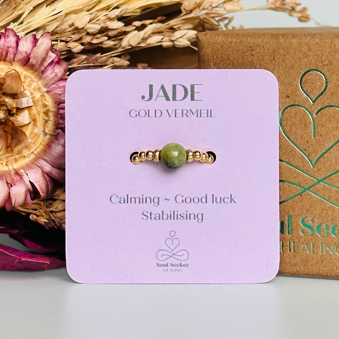 Jade ring, jade gold ring, gold jade ring, gold vermeil jade ring, natural jade ring, crystal healing ring, stretch ring, elastic ring