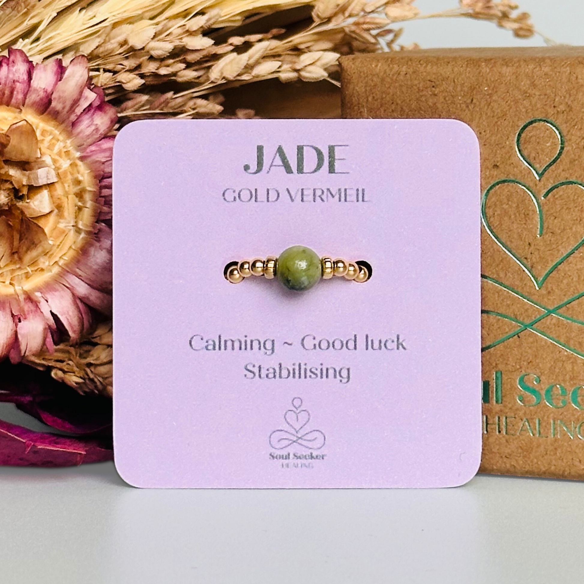 Jade ring, jade gold ring, gold jade ring, gold vermeil jade ring, natural jade ring, crystal healing ring, stretch ring, elastic ring