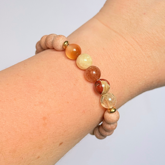 Energising bracelet, positivity bracelet, bracelet for confidence, bracelet for vitality, carnelian, yellow calcite, sunstone, red jasper, citrine, energising crystals, energy boost