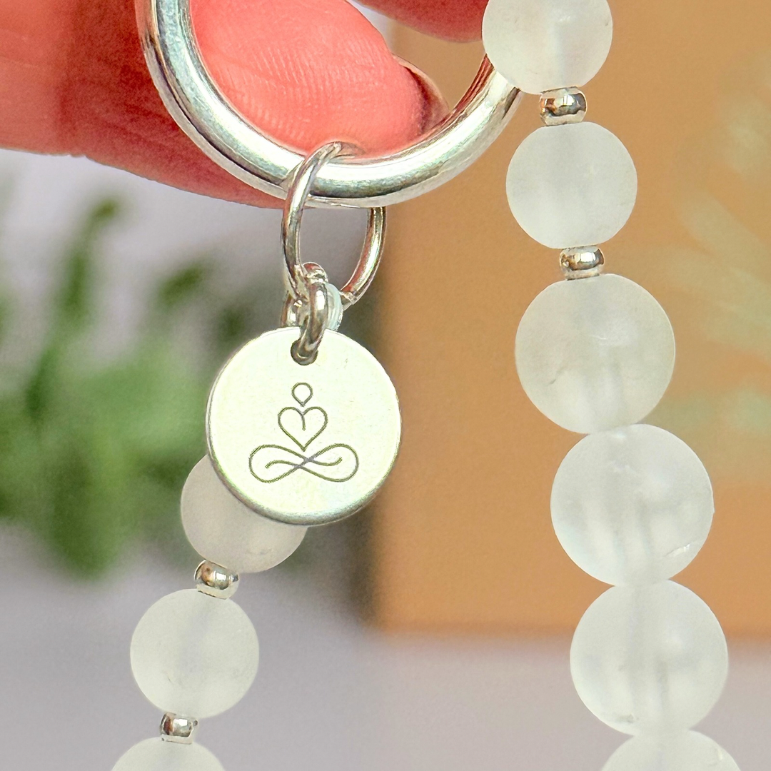 Clear Quartz 4-7-8 breath work beads. Crystal breathing keyring