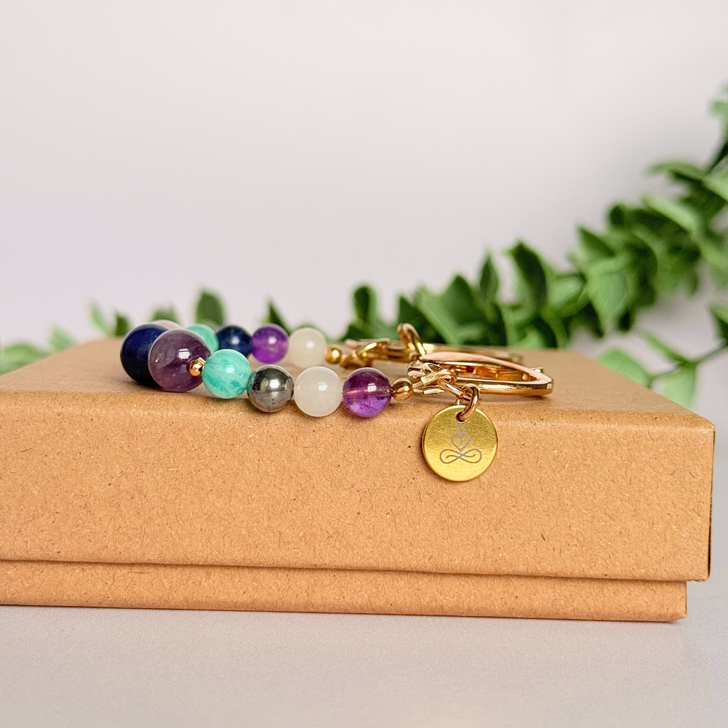 Anxiety Relief 4-4-4 breath work beads. Crystal box breathing keyring