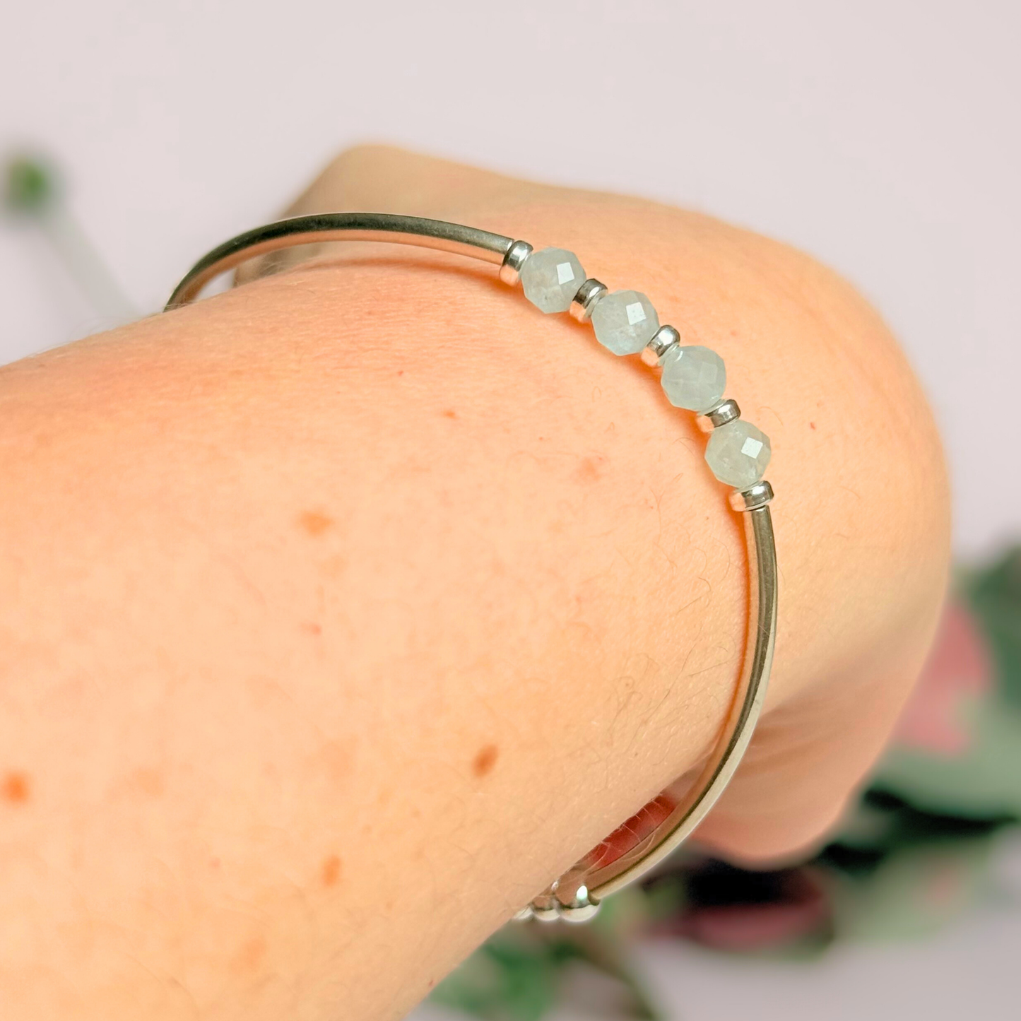 March Birthstone Milestone Birthday Sterling Silver Aquamarine Bracelet