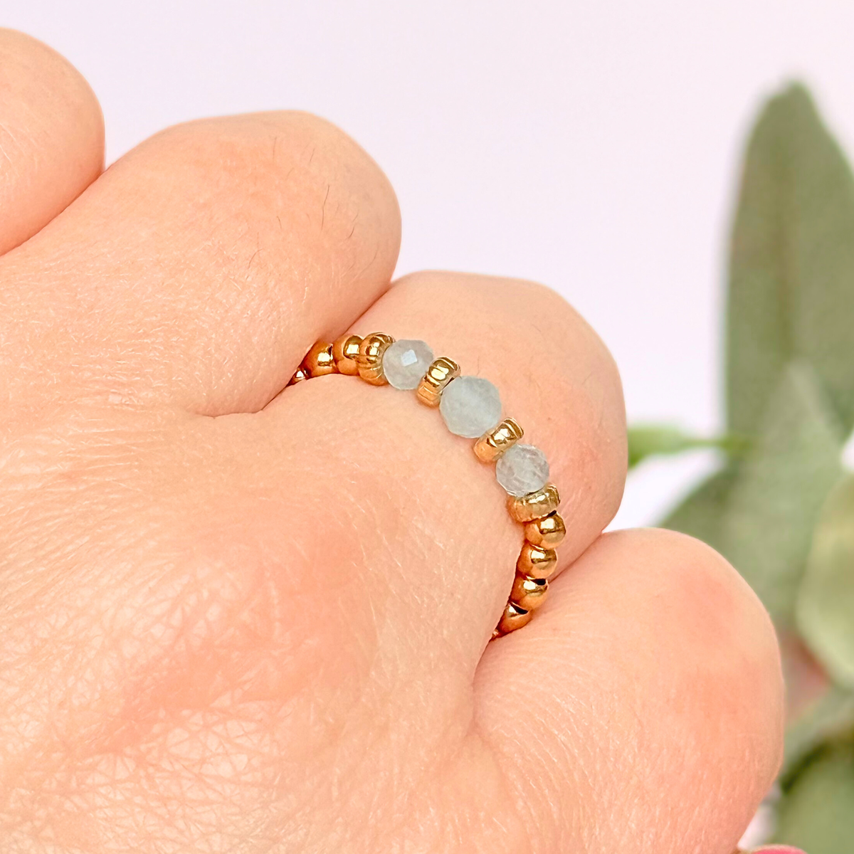 Aquamarine crystal trilogy gold vermeil ring