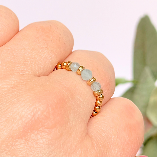 Aquamarine crystal trilogy gold vermeil ring