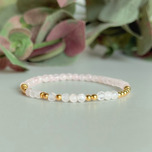 “I Am Enough’’ rose quartz crystal morse code bracelet
