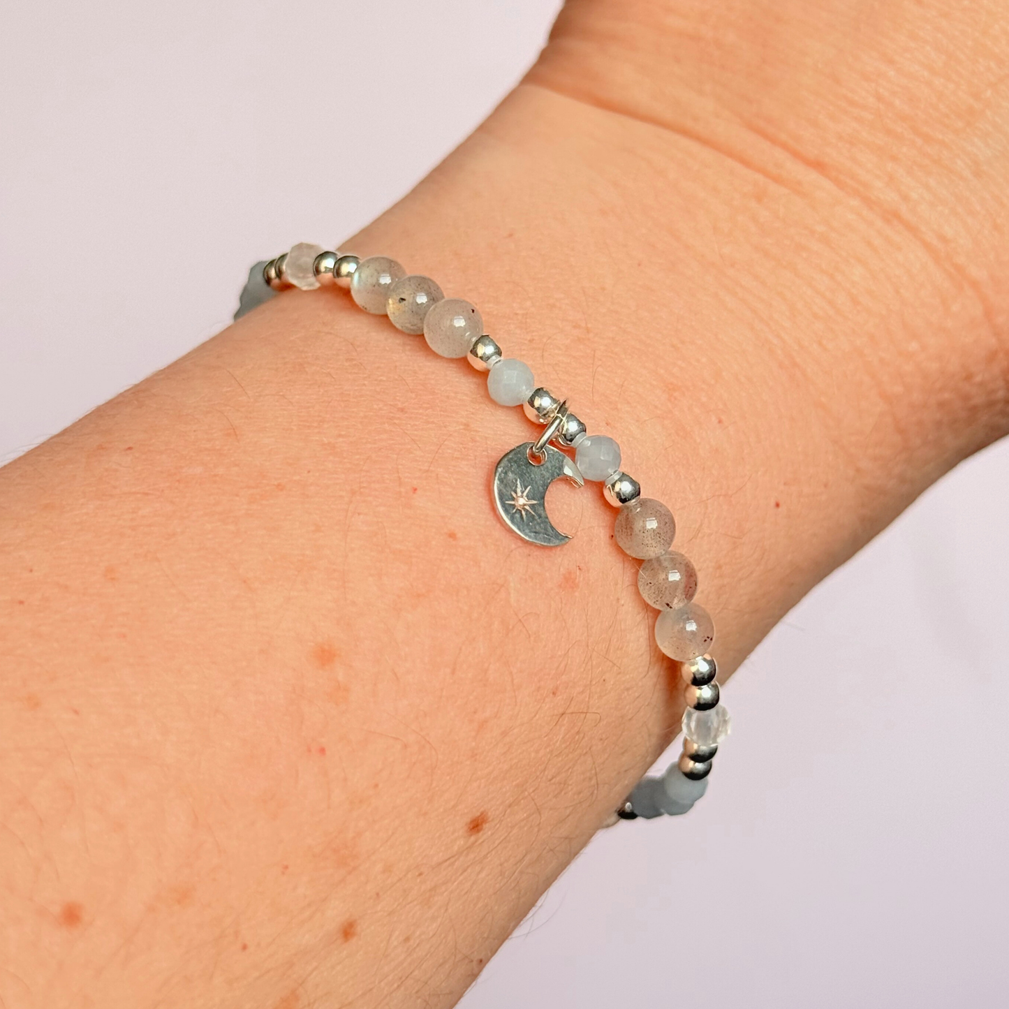 ‘Underneath The Moonlight’ crescent moon charm crystal bracelet