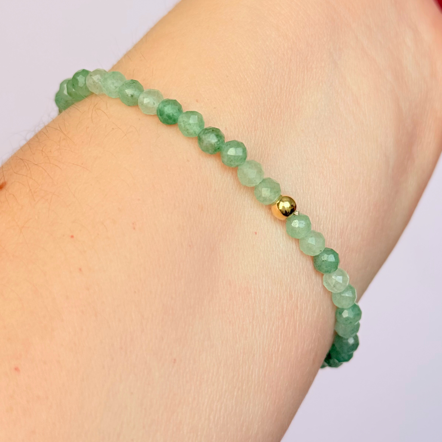 ‘Vegan’ green aventurine engraved word wooden letter bead bracelet