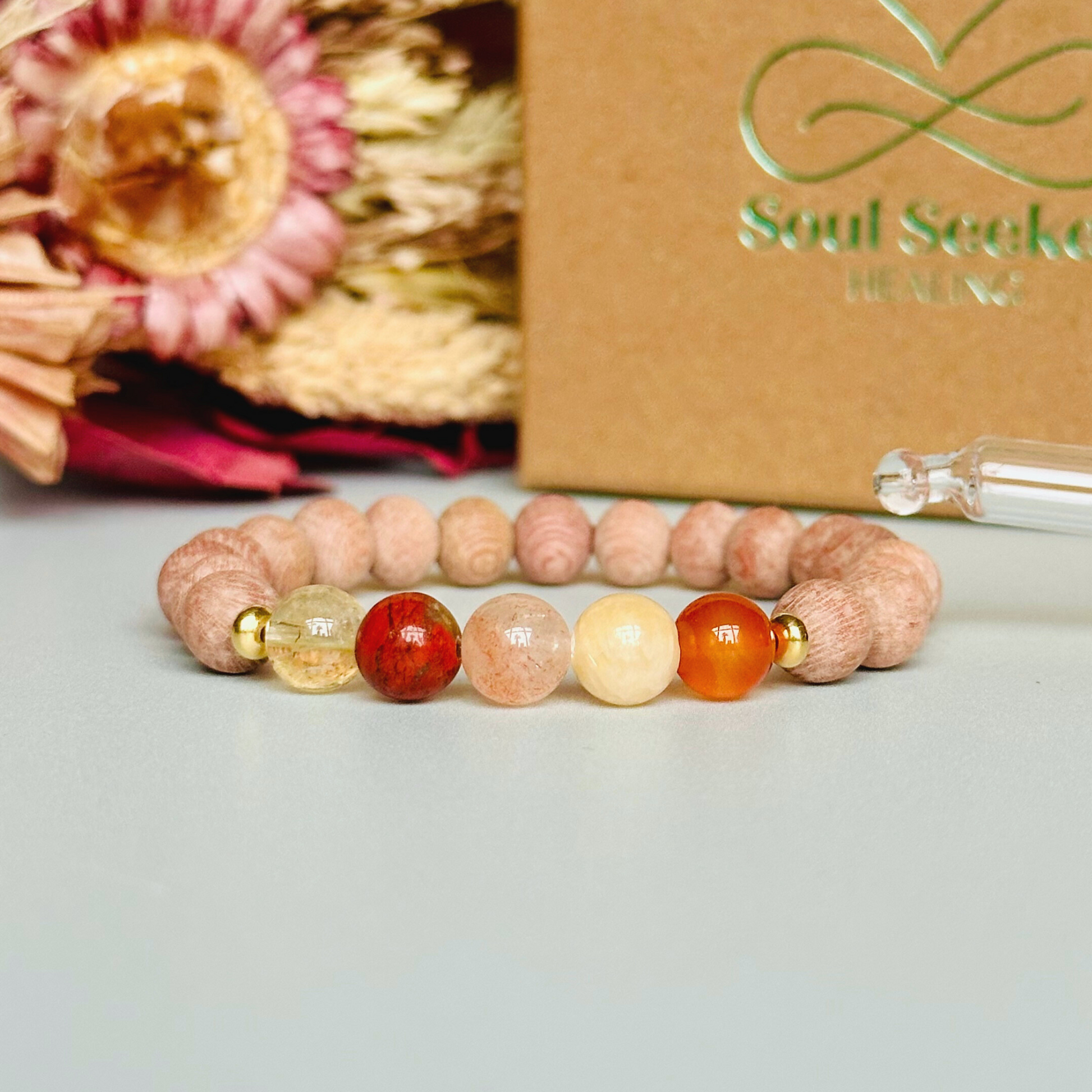 Energising bracelet, positivity bracelet, bracelet for confidence, bracelet for vitality, carnelian, yellow calcite, sunstone, red jasper, citrine, energising crystals, energy boost
