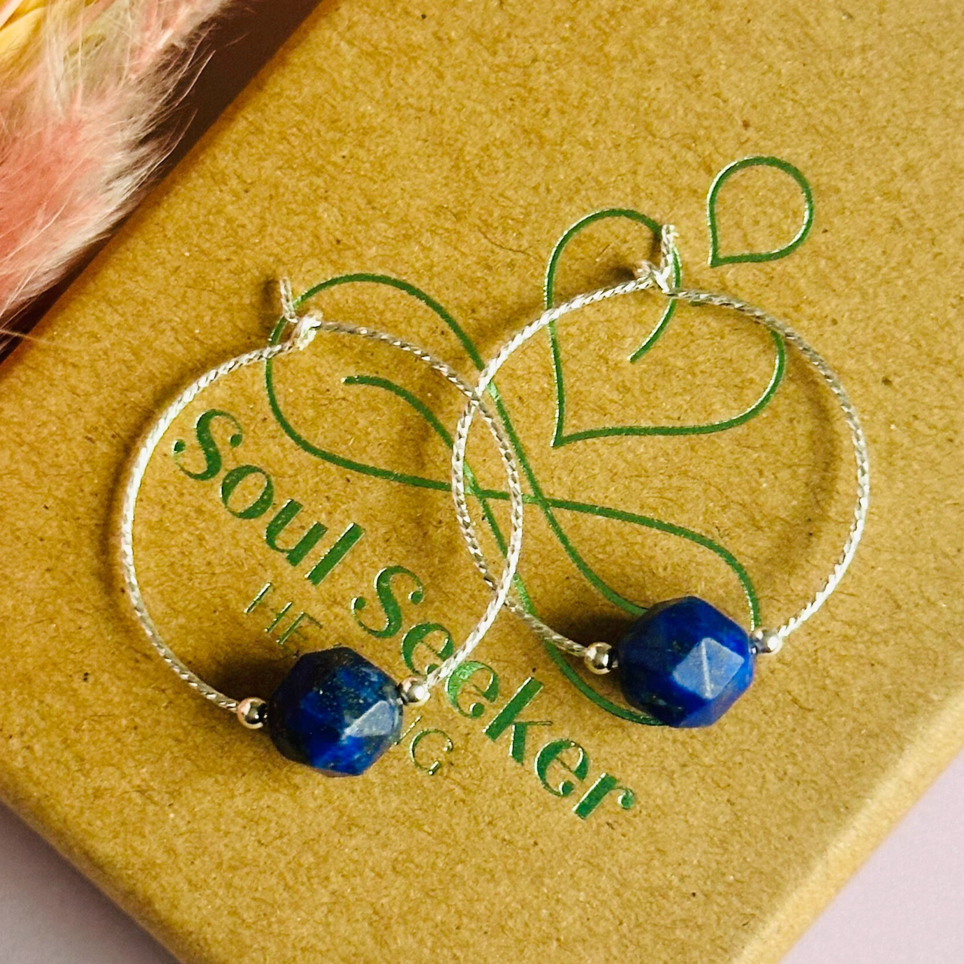 Sterling silver lapis lazuli hoop earrings, crystal healing handmade jewellery, dark blue genuine gemstone drop earrings, dainty dangly earrings