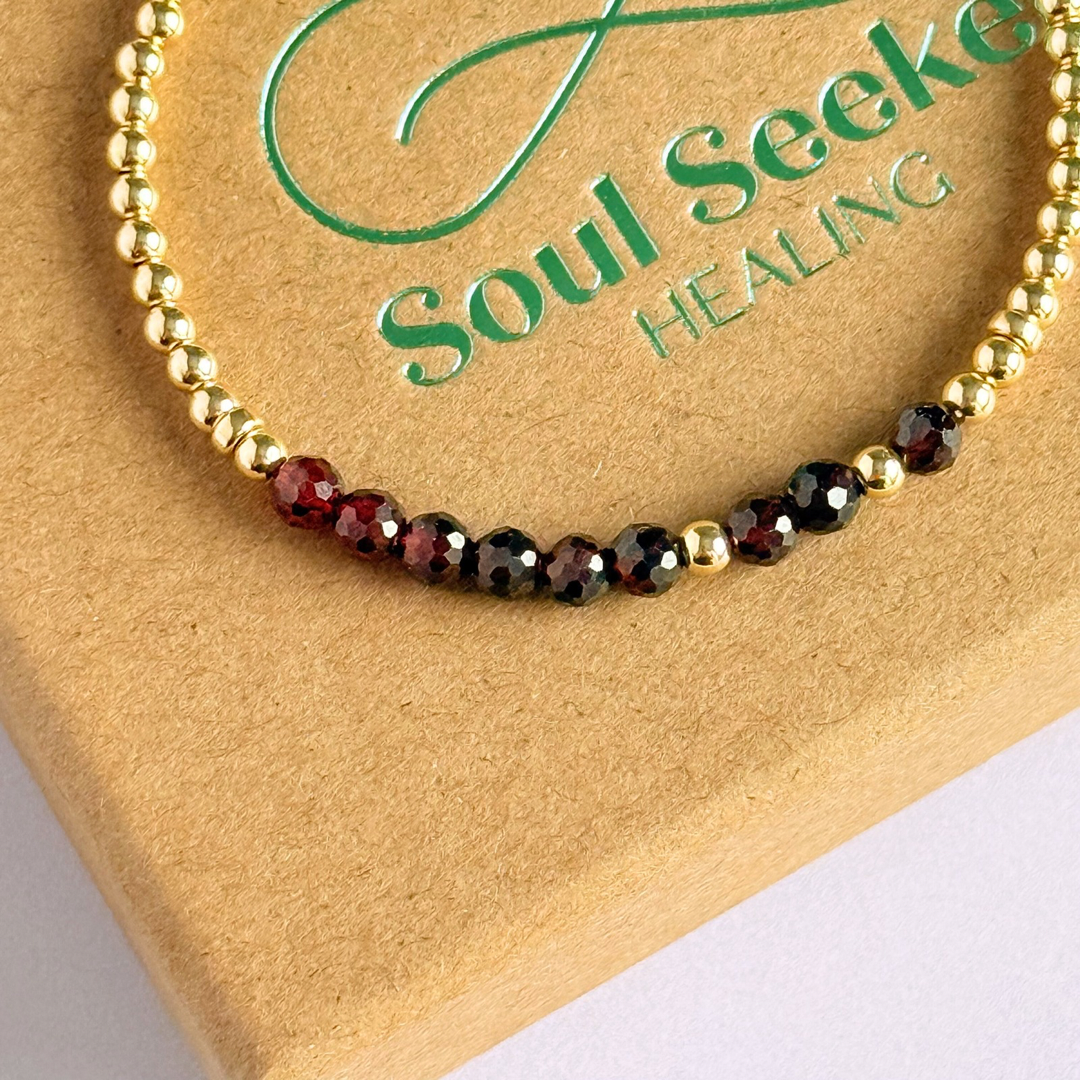 Garnet January Birthstone Morse Code Custom Made Gold Filled Bracelet