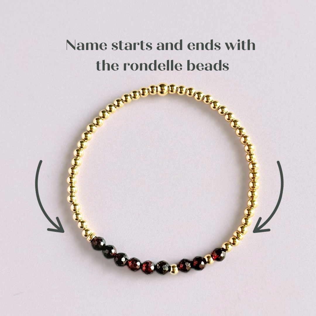 Garnet January Birthstone Morse Code Custom Made Gold Filled Bracelet