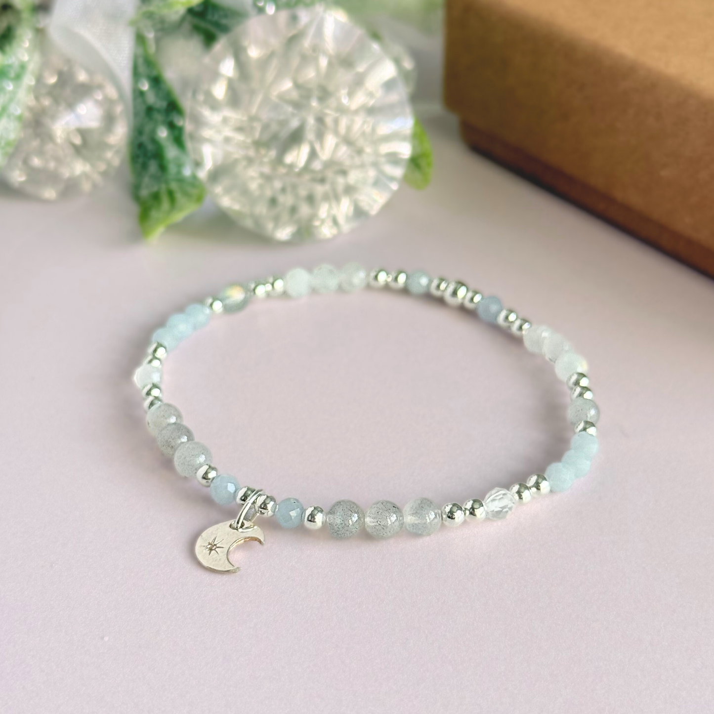 ‘Underneath The Moonlight’ crescent moon charm crystal bracelet