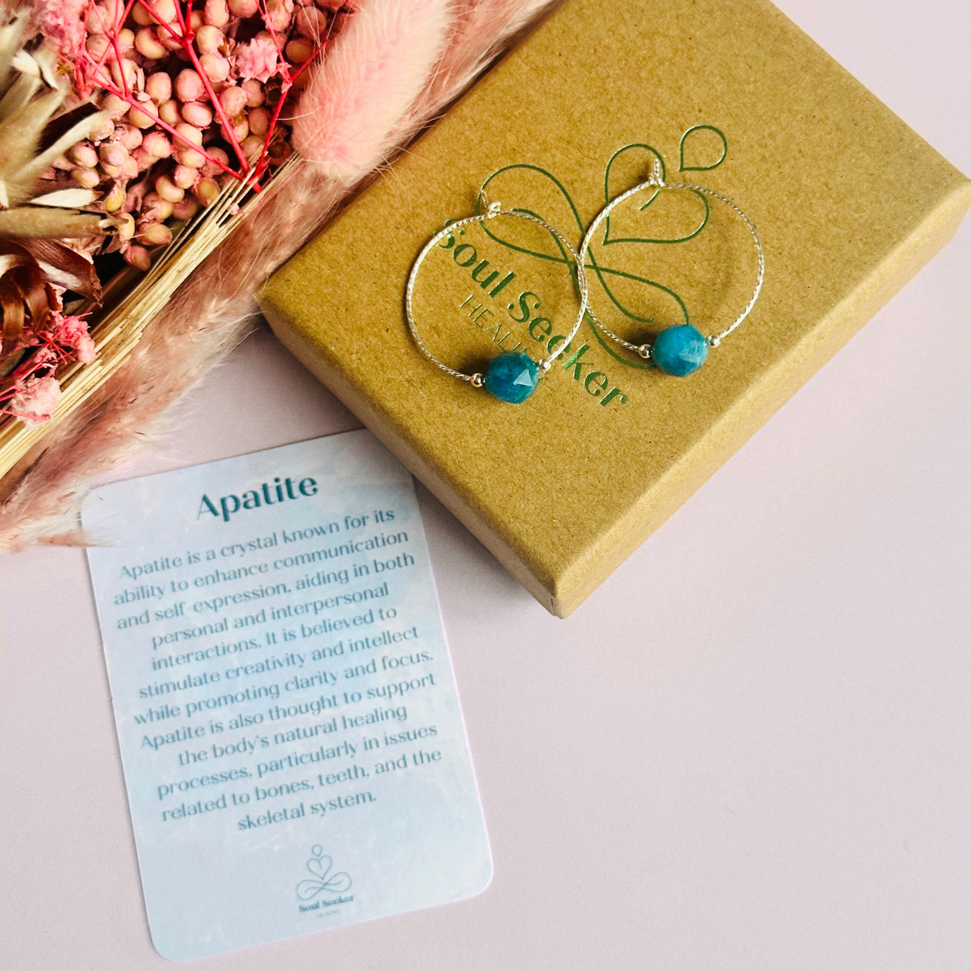 Sterling silver apatite hoop earrings, crystal healing minimalist jewellery, teal blue genuine gemstone drop earrings, dainty dangly earrings
