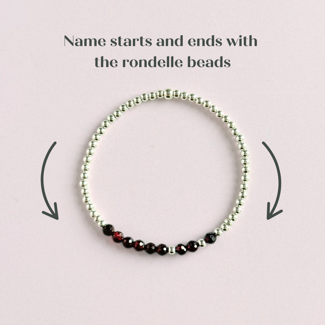 Garnet January Birthstone Morse Code Custom Made Sterling Silver Bracelet