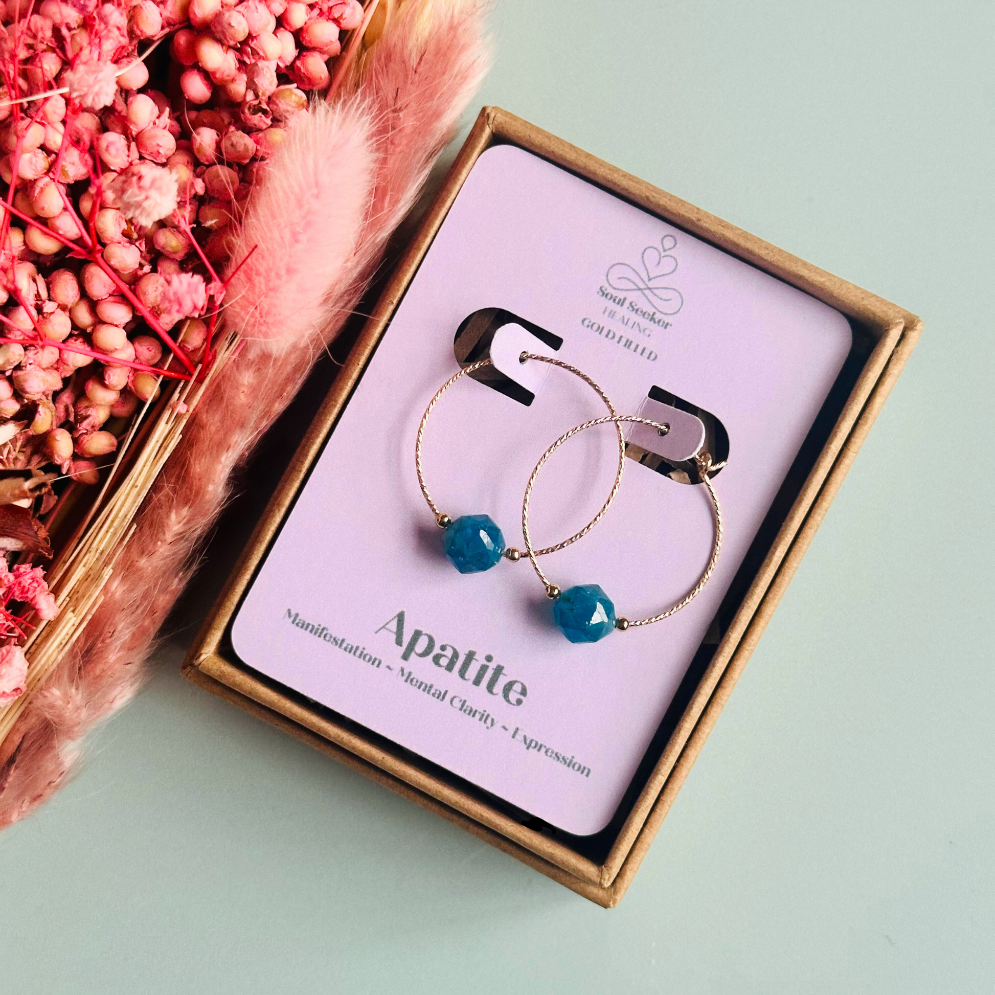 Gold filled apatite hoop earrings, crystal healing minimalist jewellery, teal blue genuine gemstone drop earrings, dainty dangly earrings