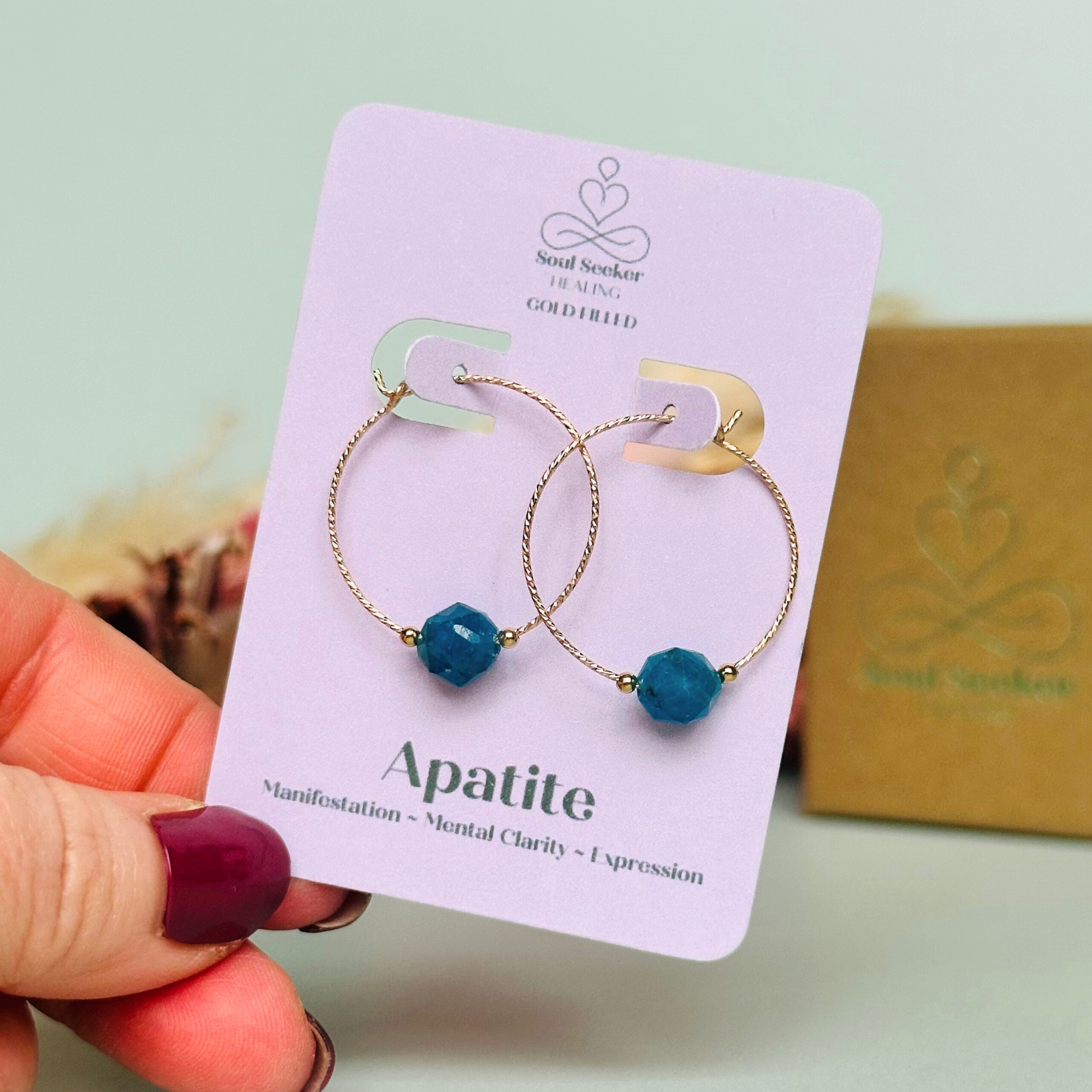 Gold filled apatite hoop earrings, crystal healing minimalist jewellery, teal blue genuine gemstone drop earrings, dainty dangly earrings
