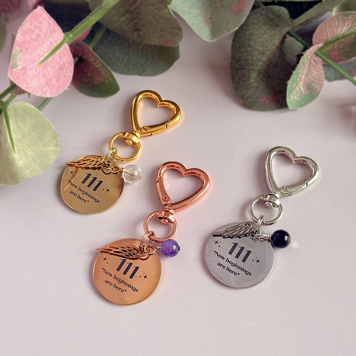 111 Angel Number Keyring / Bag Charm With Optional Crystal