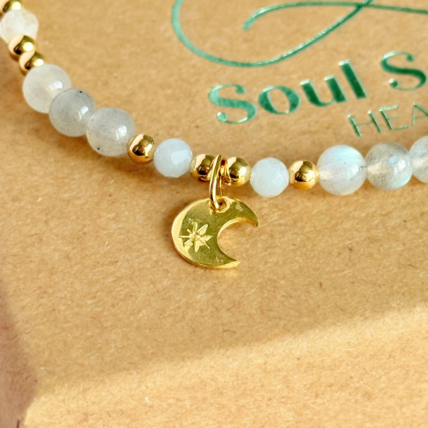 ‘Underneath The Moonlight’ crescent moon charm crystal bracelet