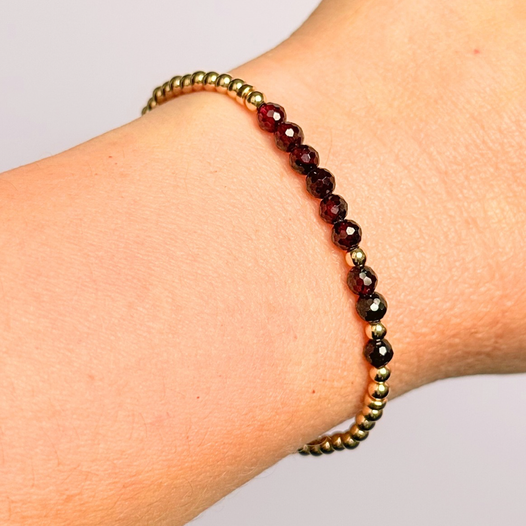 Garnet January Birthstone Morse Code Custom Made Gold Filled Bracelet