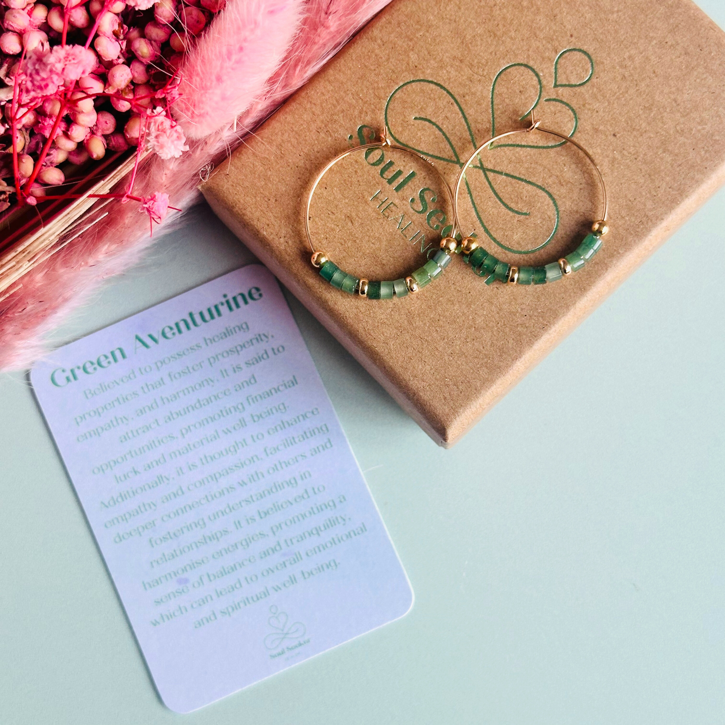 Green aventurine gold filled hoop earrings on 25mm gold filled hoops, august birthstone earrings