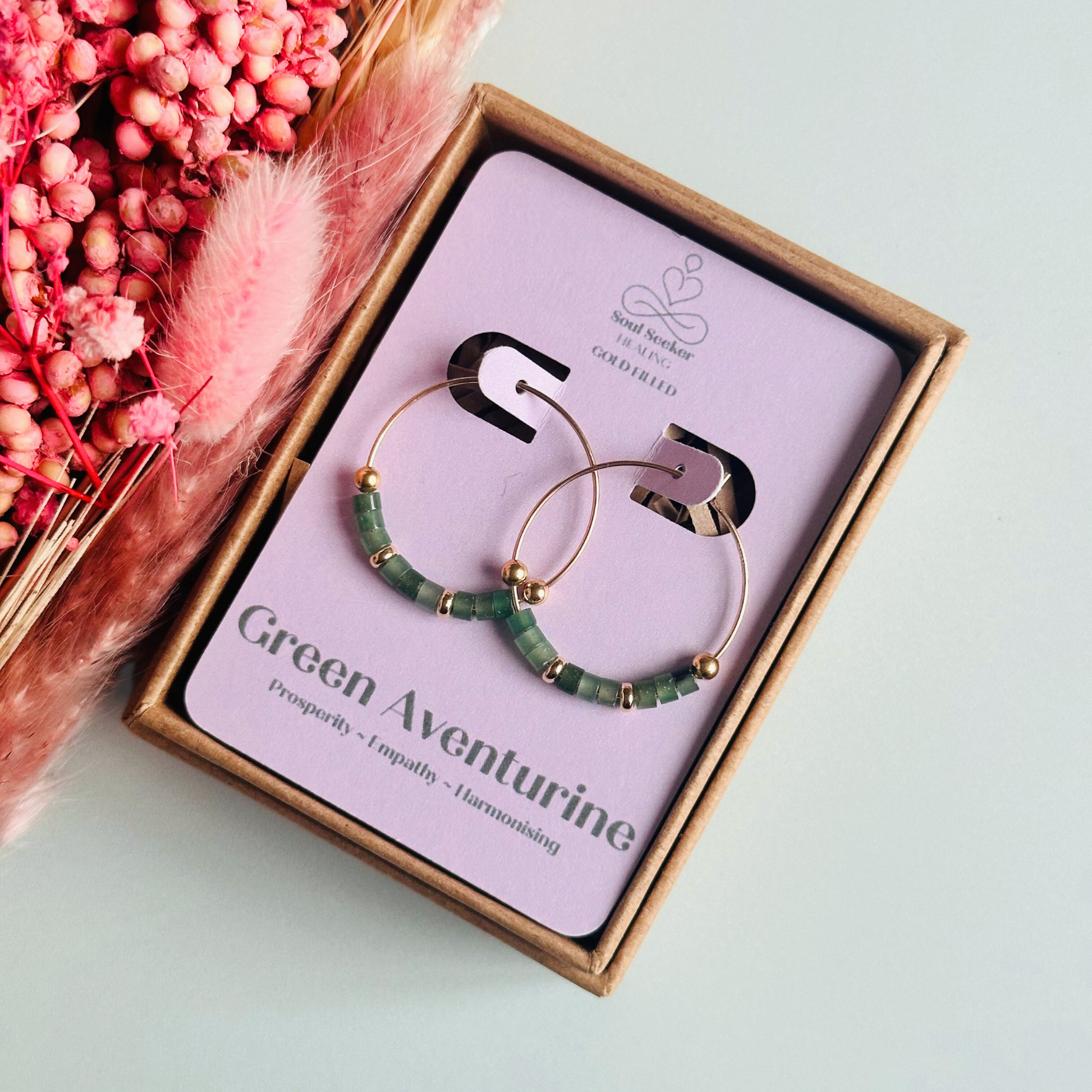 Green aventurine gold filled hoop earrings on 25mm gold filled hoops, august birthstone earrings