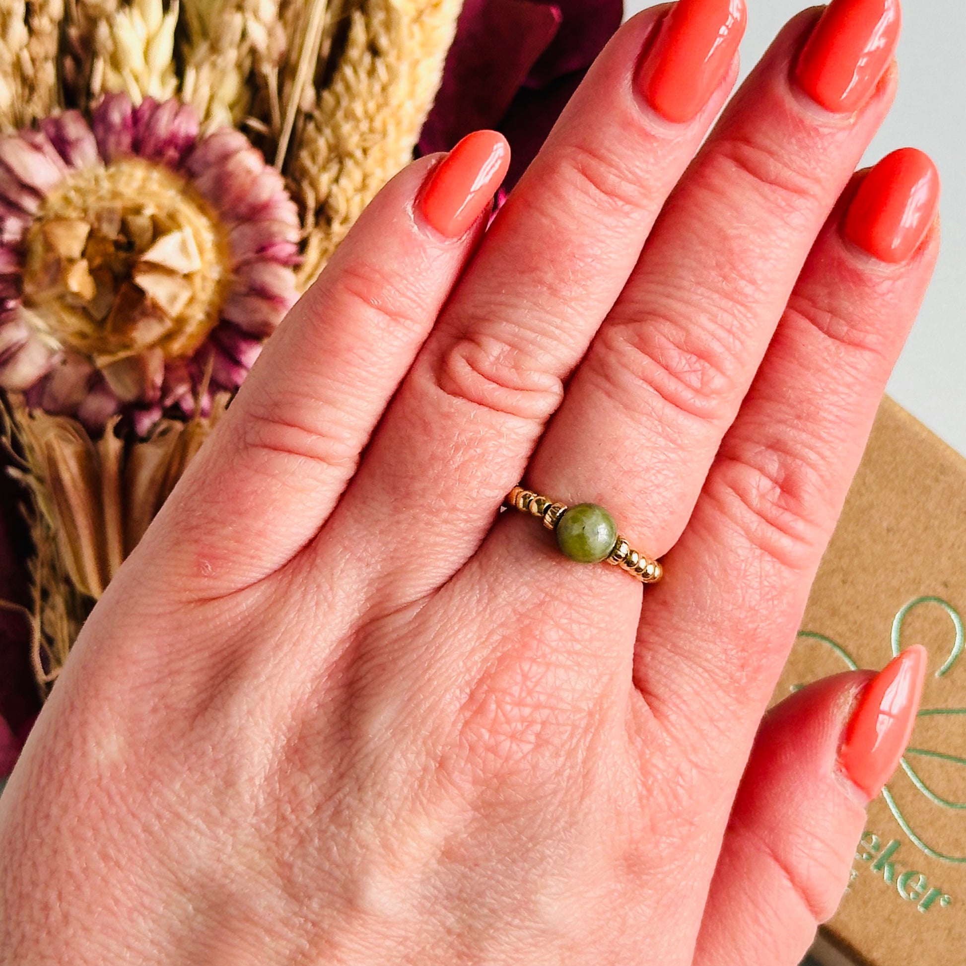 Jade ring, jade gold ring, gold jade ring, gold vermeil jade ring, natural jade ring, crystal healing ring, stretch ring, elastic ring