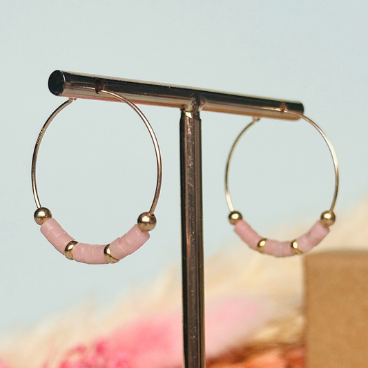 Pink jade gold filled hoop earrings on 25mm gold filled hoops,  pink jade gold earrings