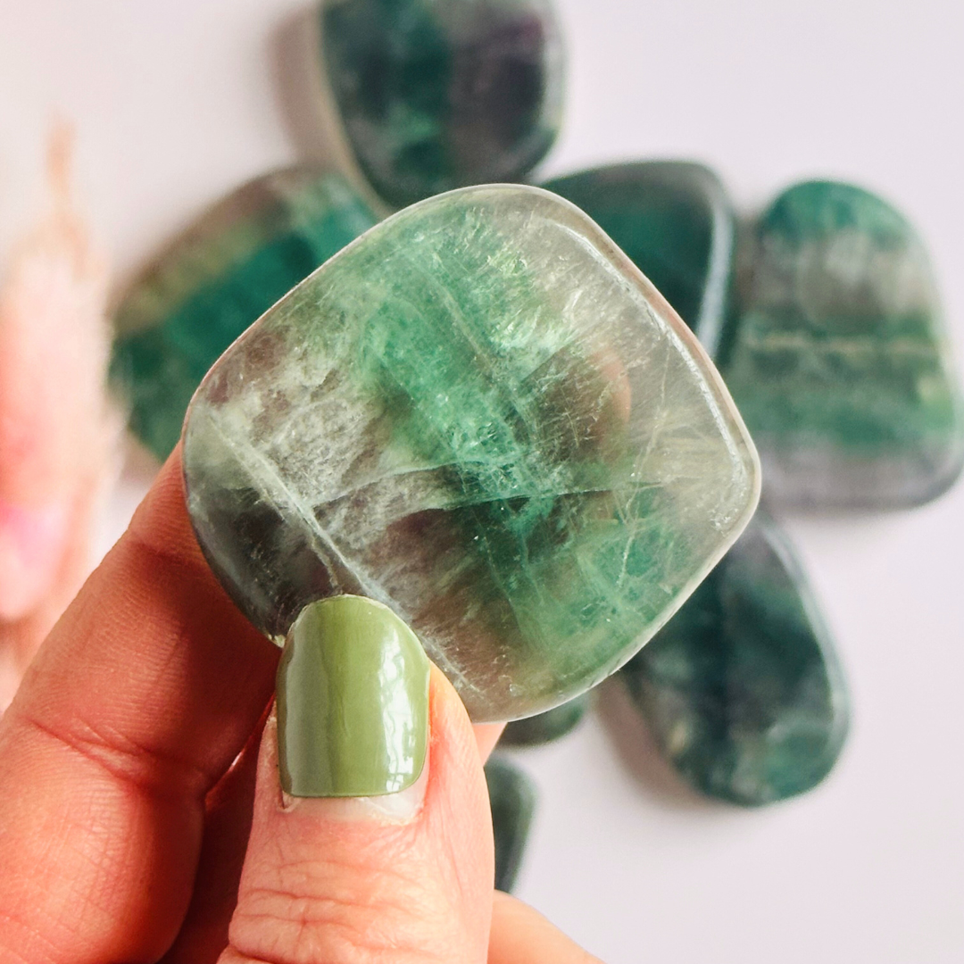 Rainbow fluorite smooth stone