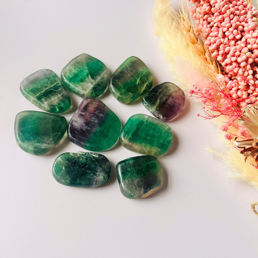 Rainbow fluorite smooth stone