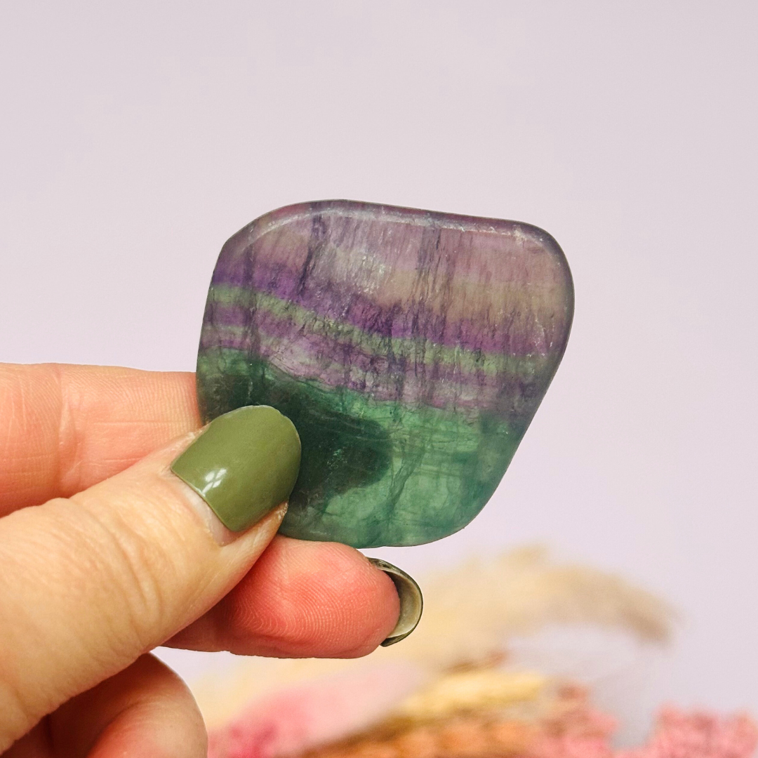 Rainbow fluorite smooth stone