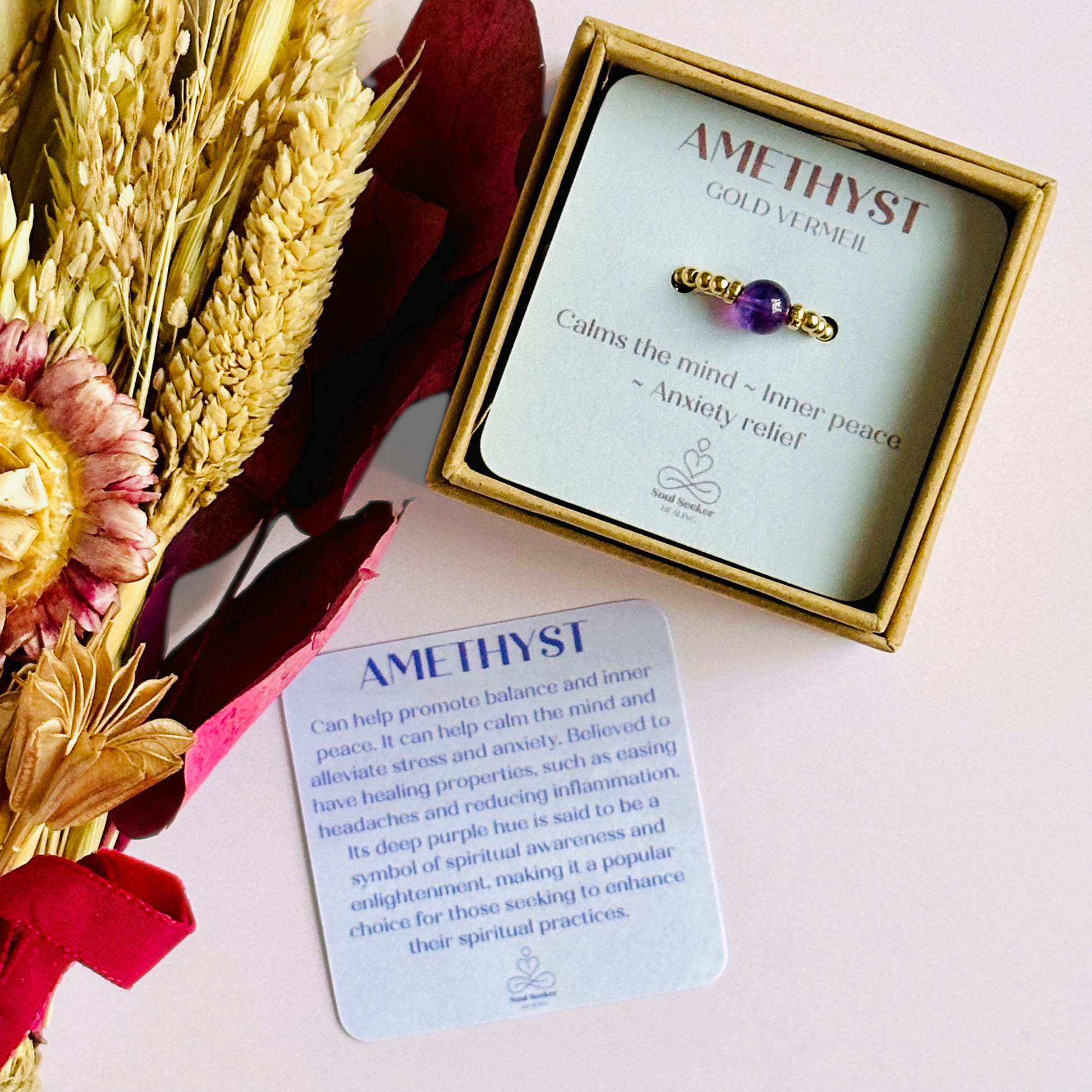 gold amethyst ring, stretchy crystal ring, gold vermeil ring, gold vermeil amethyst ring, amethyst ring, amethyst jewellery, february birthstone, february birthstone ring, birthstone jewellery
